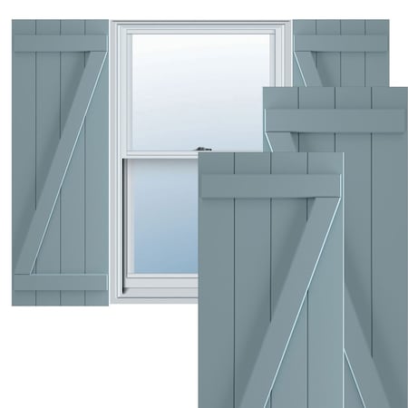 True Fit PVC Four Board Joined Board-n-Batten Shutters W/Z-Bar, Peaceful Blue , 21 1/2W X 52H